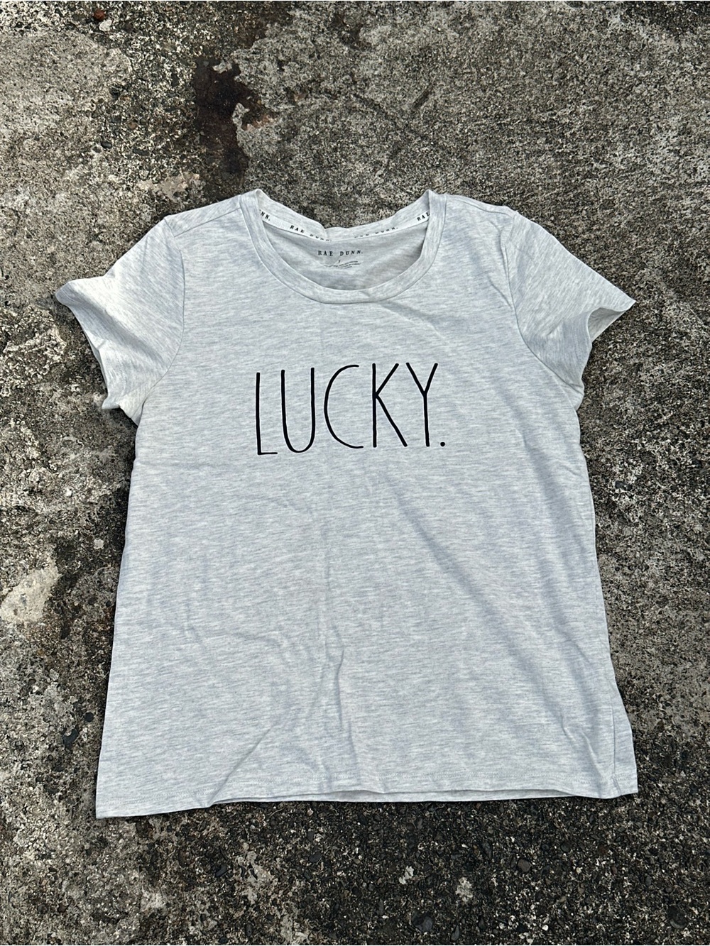 Rae Dunn Light Gray "LUCKY." Graphic Tee